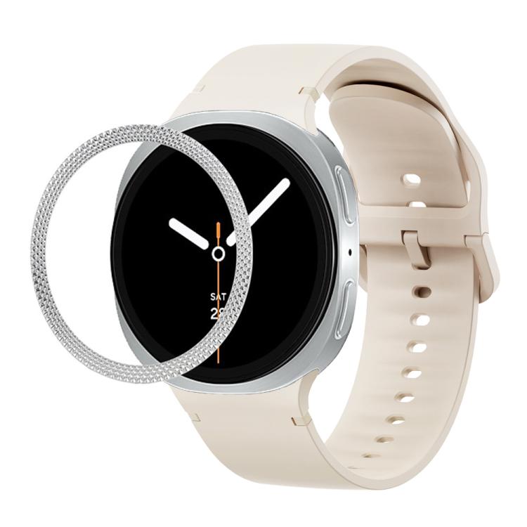 For Samsung Galaxy Watch8 40mm Rhombic Texture Bezel and Solid Color Stitched Silicone Watch Band(Starlight Silver) - Watch Bands by buy2fix | Online Shopping UK | buy2fix
