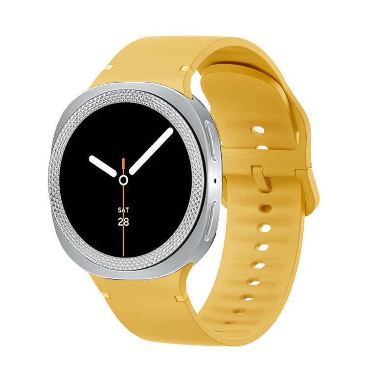 For Samsung Galaxy Watch8 40mm Rhombic Texture Bezel and Solid Color Stitched Silicone Watch Band(Official Yellow Silver) - Watch Bands by buy2fix | Online Shopping UK | buy2fix