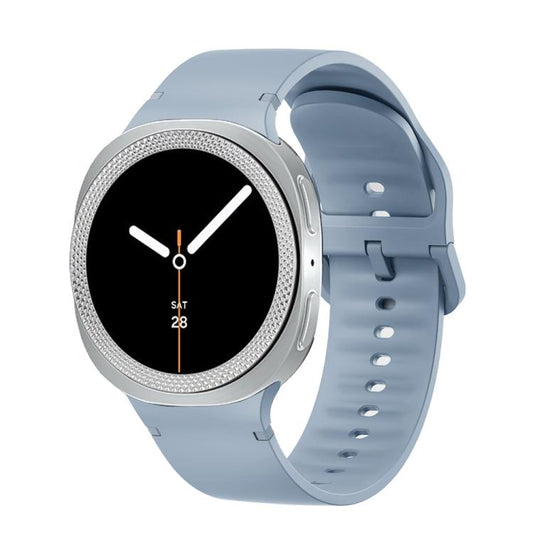 For Samsung Galaxy Watch8 40mm Rhombic Texture Bezel and Solid Color Stitched Silicone Watch Band(Jewel Blue Silver) - Watch Bands by buy2fix | Online Shopping UK | buy2fix