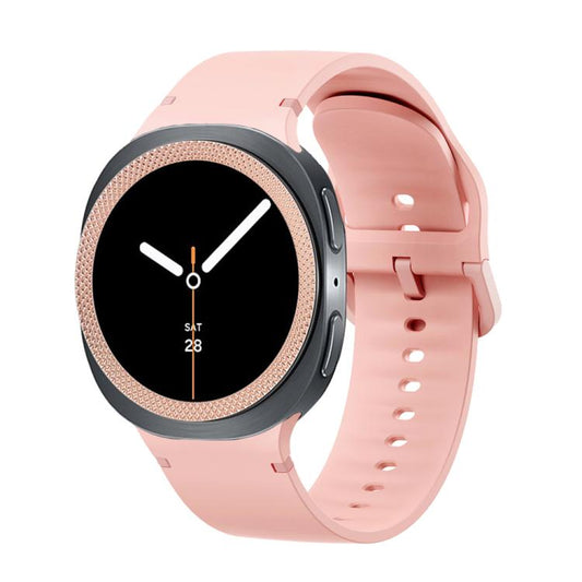 For Samsung Galaxy Watch8 40mm Rhombic Texture Bezel and Solid Color Stitched Silicone Watch Band(Pink Rose Gold) - Watch Bands by buy2fix | Online Shopping UK | buy2fix