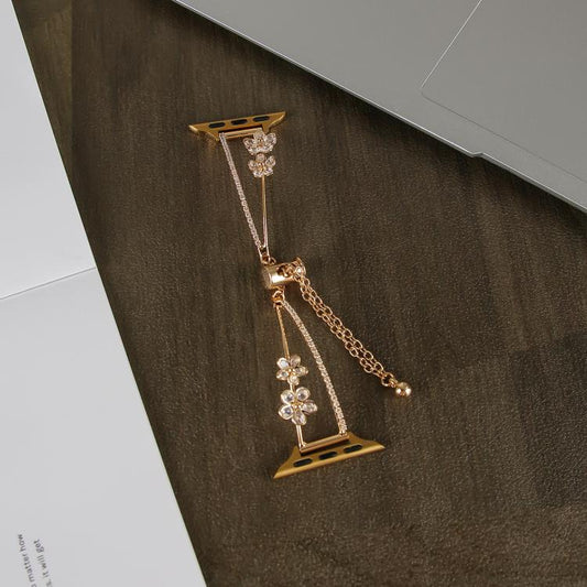 For Apple Watch 46mm / 49mm / 45mm / 44mm Copper-Inlaid Zircon 5-petal Flower Bracelet Watch Band(Gold) - Watch Bands by buy2fix | Online Shopping UK | buy2fix