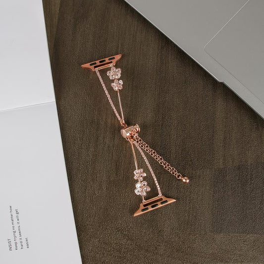 For Apple Watch 46mm / 49mm / 45mm / 44mm Copper-Inlaid Zircon 5-petal Flower Bracelet Watch Band(Rose Gold) - Watch Bands by buy2fix | Online Shopping UK | buy2fix