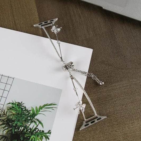 For Apple Watch 46mm / 49mm / 45mm / 44mm Copper-Inlaid Butterfly Zircon Bracelet Watch Band(Siver) - Watch Bands by buy2fix | Online Shopping UK | buy2fix