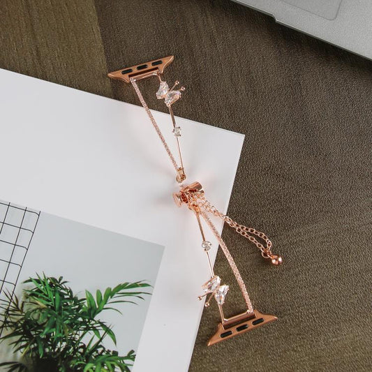 For Apple Watch 46mm / 49mm / 45mm / 44mm Copper-Inlaid Butterfly Zircon Bracelet Watch Band(Rose Gold) - Watch Bands by buy2fix | Online Shopping UK | buy2fix