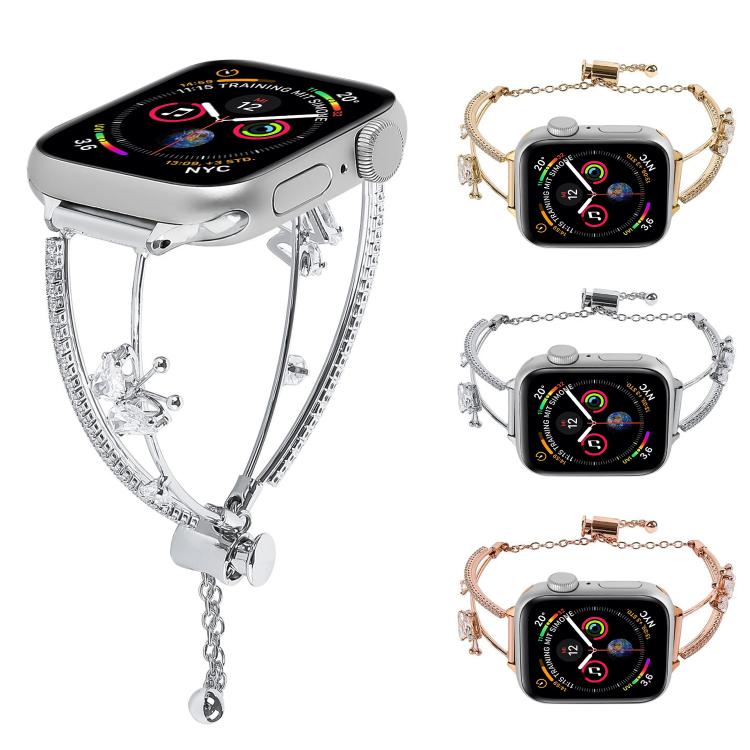 For Apple Watch 46mm / 49mm / 45mm / 44mm Copper-Inlaid Butterfly Zircon Bracelet Watch Band(Rose Gold) - Watch Bands by buy2fix | Online Shopping UK | buy2fix