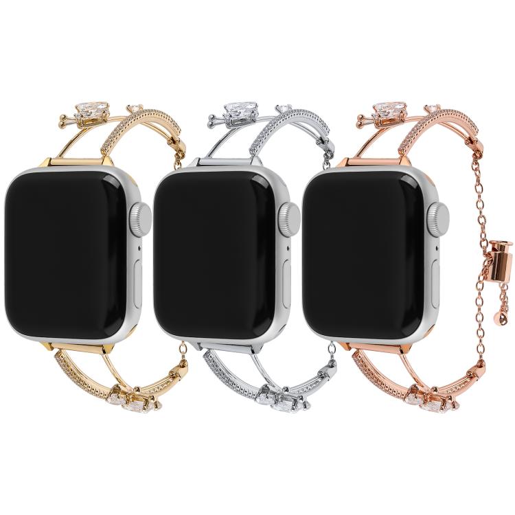 For Apple Watch 46mm / 49mm / 45mm / 44mm Copper-Inlaid Butterfly Zircon Bracelet Watch Band(Rose Gold) - Watch Bands by buy2fix | Online Shopping UK | buy2fix