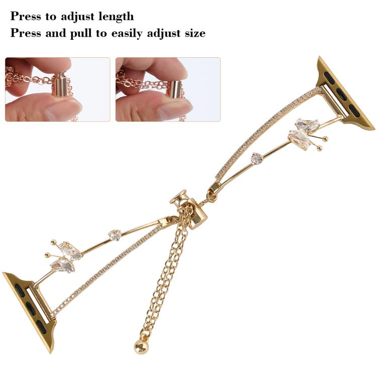 For Apple Watch 46mm / 49mm / 45mm / 44mm Copper-Inlaid Butterfly Zircon Bracelet Watch Band(Rose Gold) - Watch Bands by buy2fix | Online Shopping UK | buy2fix