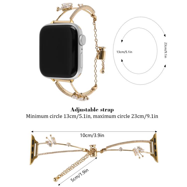For Apple Watch 42mm / 41mm / 40mm / 38mm Copper-Inlaid Butterfly Zircon Bracelet Watch Band(Gold) - Watch Bands by buy2fix | Online Shopping UK | buy2fix