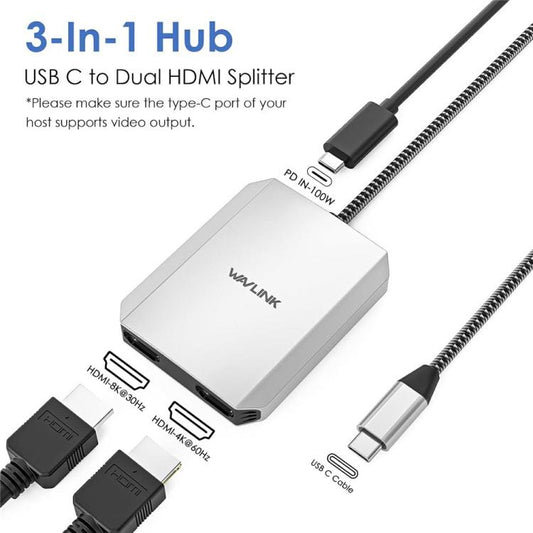 WAVLINK UMD320 With 100W Power Port Type-C to 4K HDMI + 8K HDMI Adapter - Adapter by WAVLINK | Online Shopping UK | buy2fix