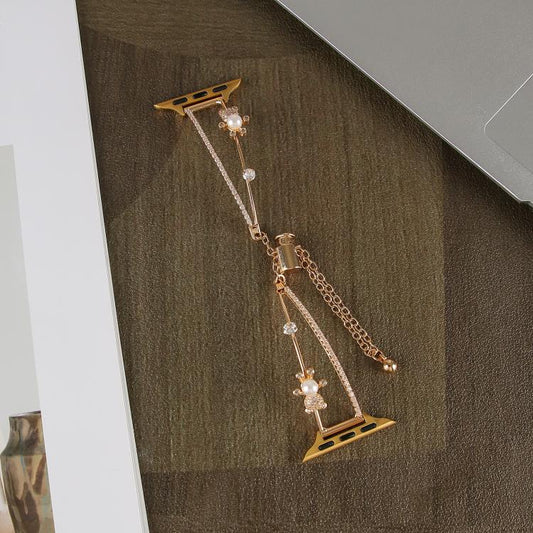 For Apple Watch 46mm / 49mm / 45mm / 44mm Copper-Inlaid Bear Zircon Bracelet Watch Band(Gold) - Watch Bands by buy2fix | Online Shopping UK | buy2fix