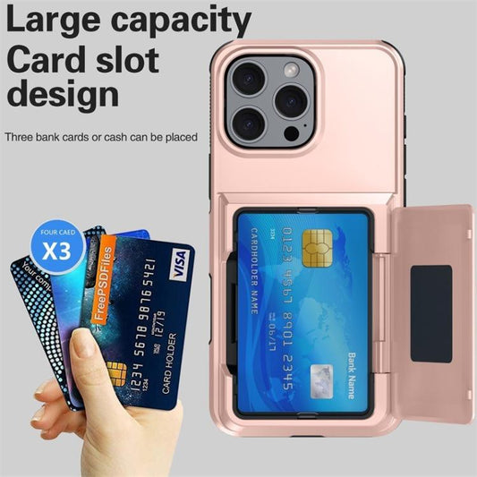For iPhone 16 Pro Kalebol Flip Card Wallet Holder Shockproof Phone Case(Gray) - iPhone 16 Pro Cases by Kalebol | Online Shopping UK | buy2fix