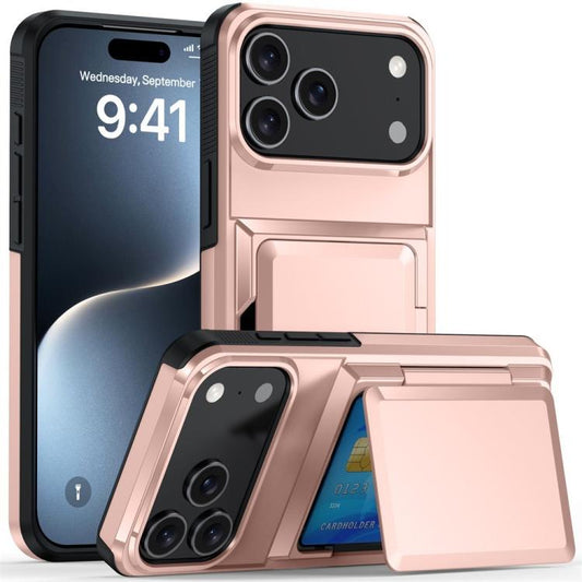 For iPhone 17 Pro Max Kalebol Flip Card Wallet Holder Shockproof Phone Case(Rose Gold) - iPhone 17 Pro Max Cases by Kalebol | Online Shopping UK | buy2fix