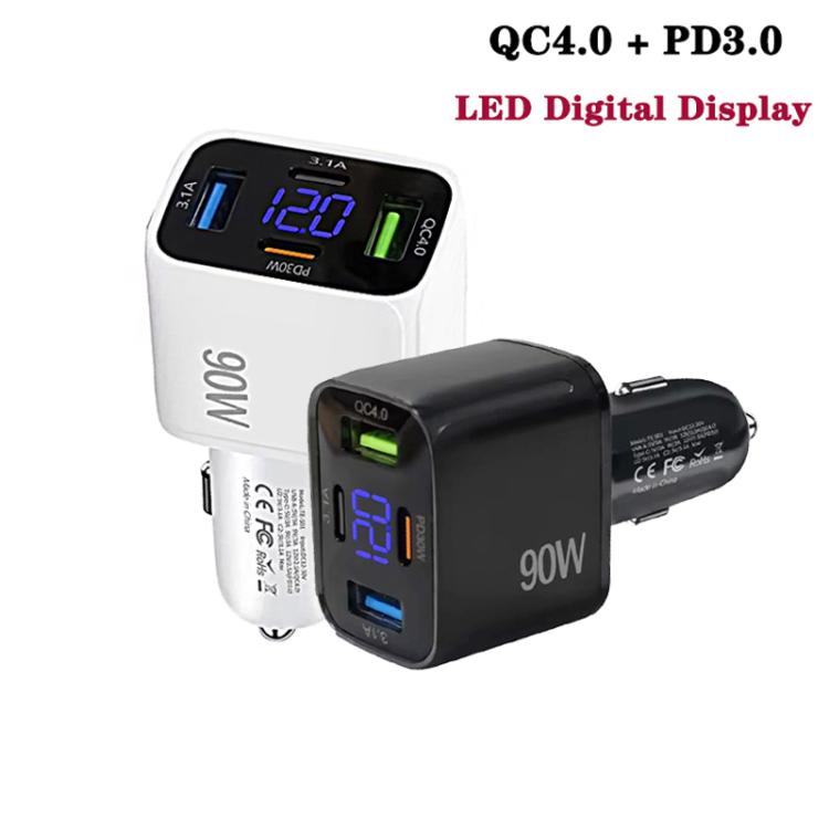 QC4.0 30W + PD3.0 30W LED Digital Display Car Charger(Black) - Car Charger by buy2fix | Online Shopping UK | buy2fix