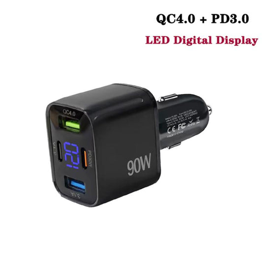 QC4.0 + PD3.0 LED Digital Display Car Charger with Type-C to Type-C / 8 Pin Data Cable(Black) - Car Charger by buy2fix | Online Shopping UK | buy2fix