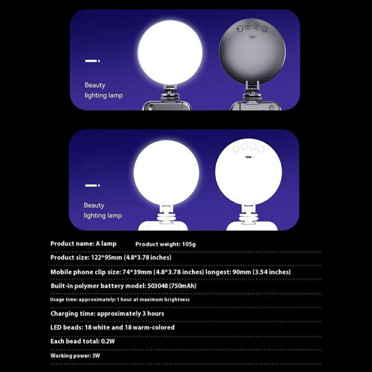 A01 Smartphone Photography Live Streaming Round LED Fill Light Portable Selfie Light(White) - Selfie Light by buy2fix | Online Shopping UK | buy2fix