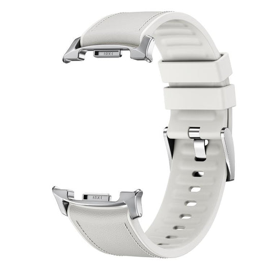 For Samsung Galaxy Watch8 / Watch8 Classic Metal Head Leather Skin Silicone Watch Band(White) - Watch Bands by buy2fix | Online Shopping UK | buy2fix