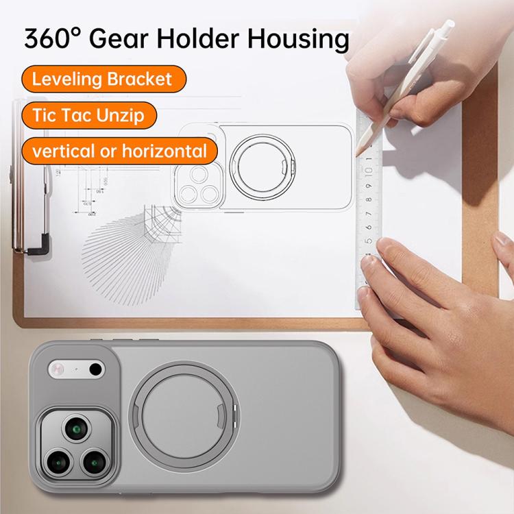 For iPhone 17 Pro Max Kalebol Rotating Magnetic Holder MagSafe Phone Case(Transparent Silver) - iPhone 17 Pro Max Cases by Kalebol | Online Shopping UK | buy2fix