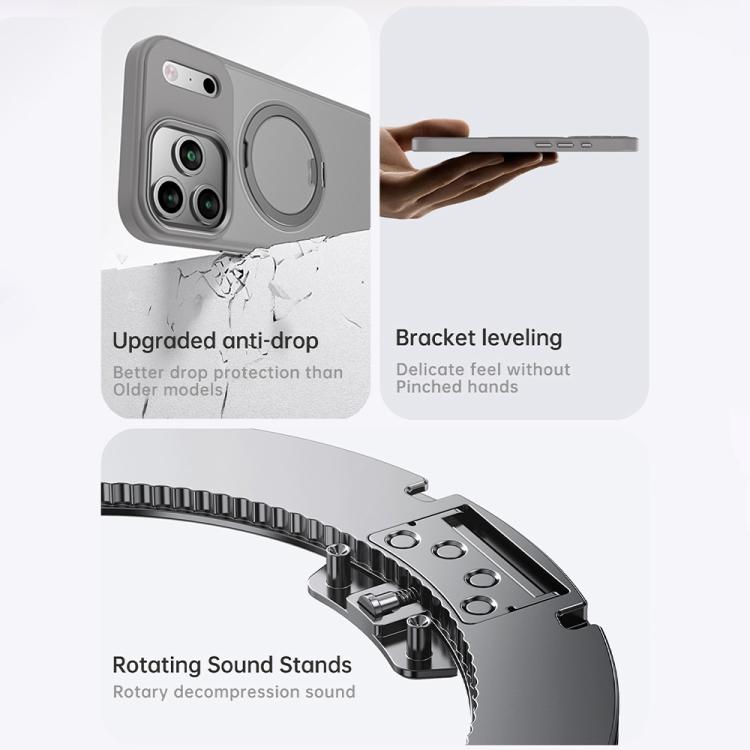 For iPhone 17 Pro Max Kalebol Rotating Magnetic Holder MagSafe Phone Case(Transparent Silver) - iPhone 17 Pro Max Cases by Kalebol | Online Shopping UK | buy2fix
