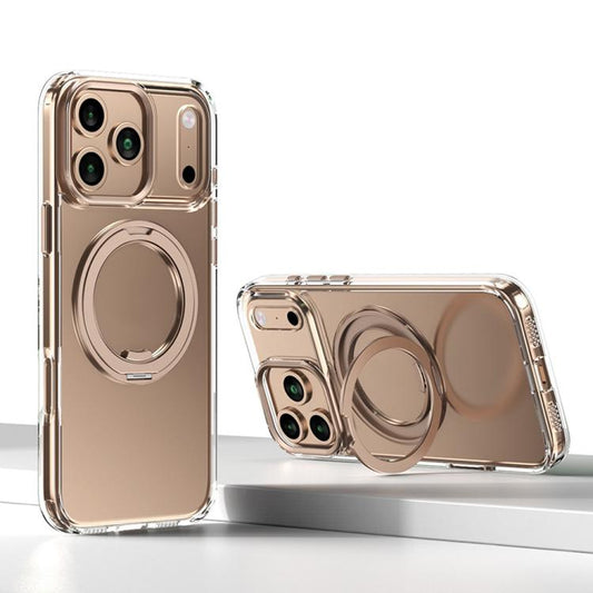 For iPhone 17 Pro Kalebol Rotating Magnetic Holder MagSafe Phone Case(Transparent Gold) - iPhone 17 Pro Cases by Kalebol | Online Shopping UK | buy2fix
