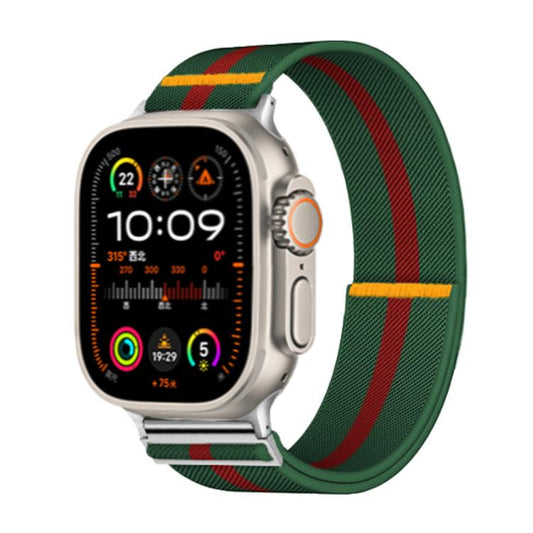 For Apple Watch 46mm / 49mm / 45mm / 44mm Adjustable Single Loop Elastic Nylon Watch Band(Green with Red) - Watch Bands by buy2fix | Online Shopping UK | buy2fix