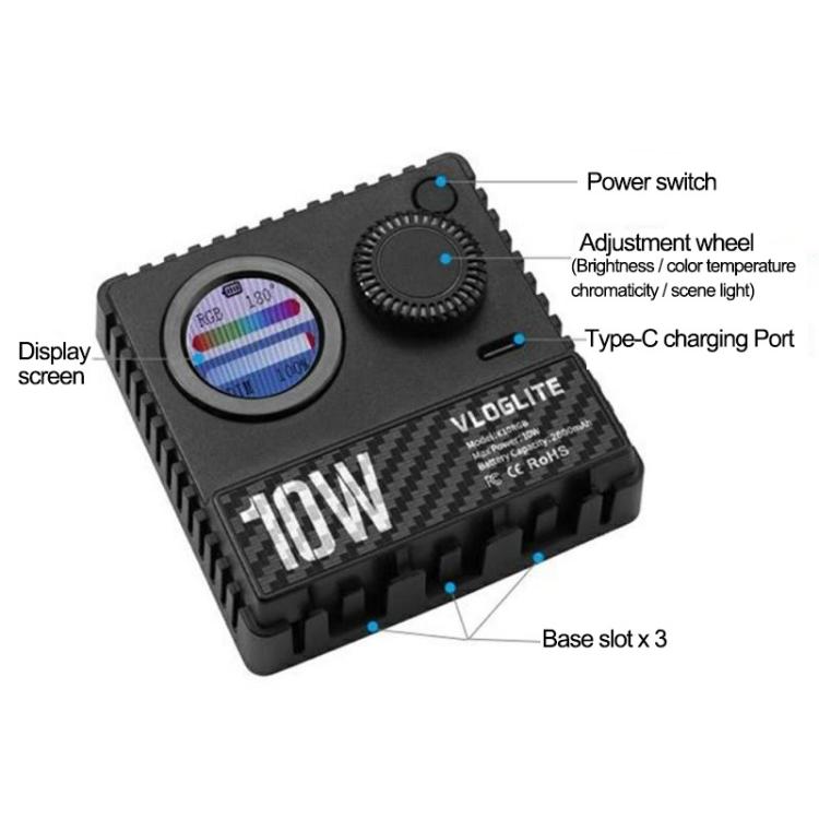 VLOGLITE K10RGB Ultra Thin Pocket Size RGB LED Camera Light Photography Videography Selfie Light - by VLOGLITE | Online Shopping UK | buy2fix