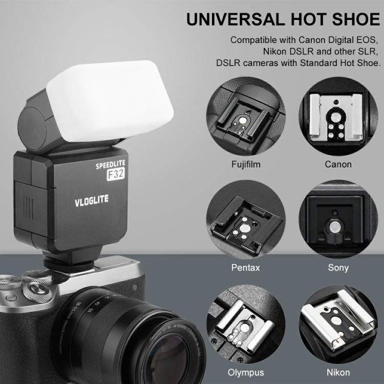 VLOGLITE F32 For Fuji Nikon Canon Sony DSLR Camera External Flash Light Portable Hot Shoe Light - by VLOGLITE | Online Shopping UK | buy2fix
