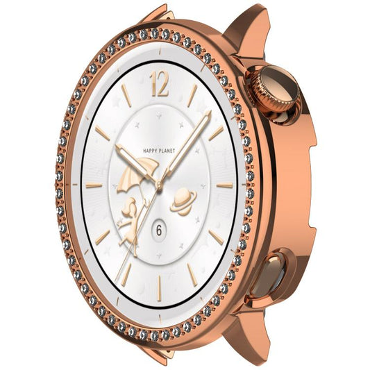 For OnePlus Watch 3 43mm Single Row Diamond Half Coverage Hollow PC Watch Protective Cover(Rose Gold) - Watch Case by buy2fix | Online Shopping UK | buy2fix