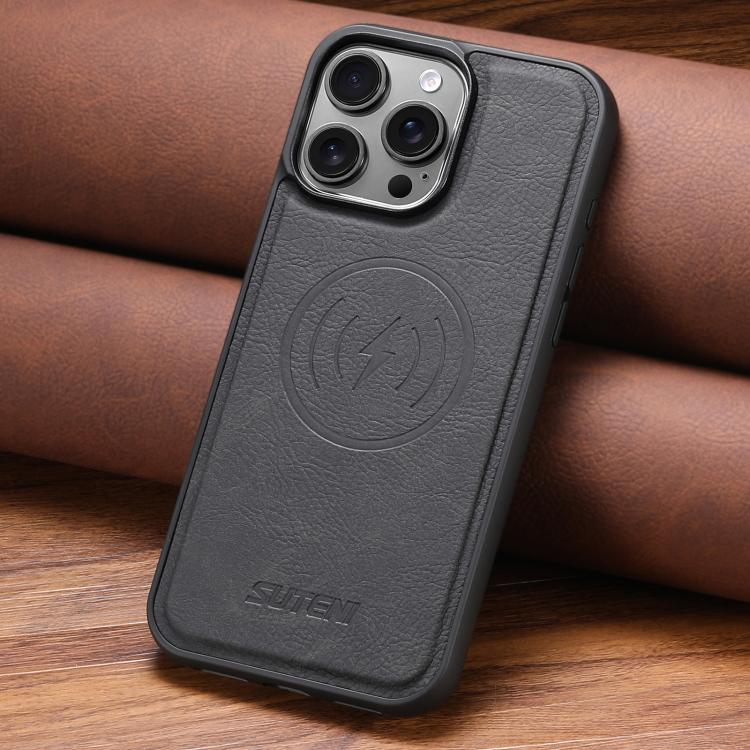 For iPhone 16 Pro Suteni G5 Litchi Leather Magnetic MagSafe Phone Case(Black) - iPhone 16 Pro Cases by Suteni | Online Shopping UK | buy2fix