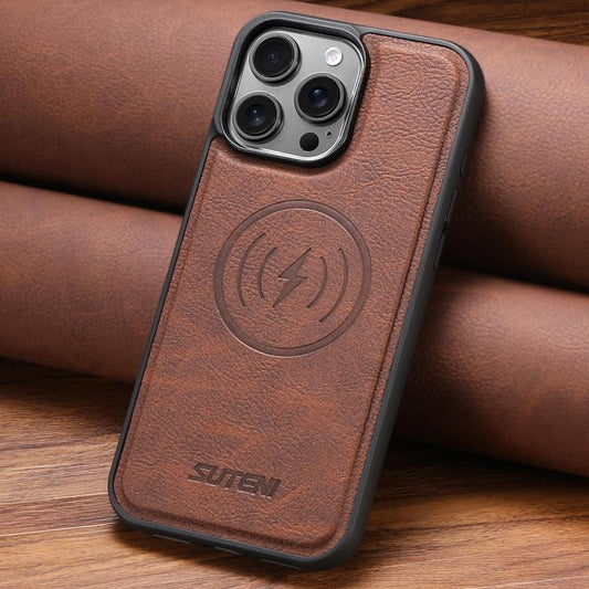 For iPhone 16 Suteni G5 Litchi Leather Magnetic MagSafe Phone Case(Brown) - iPhone 16 Cases by Suteni | Online Shopping UK | buy2fix