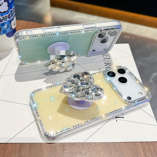 For iPhone Air Diamond Glitter Gemstone Heart Holder Phone Case(Light Green) - iPhone Air Cases by buy2fix | Online Shopping UK | buy2fix