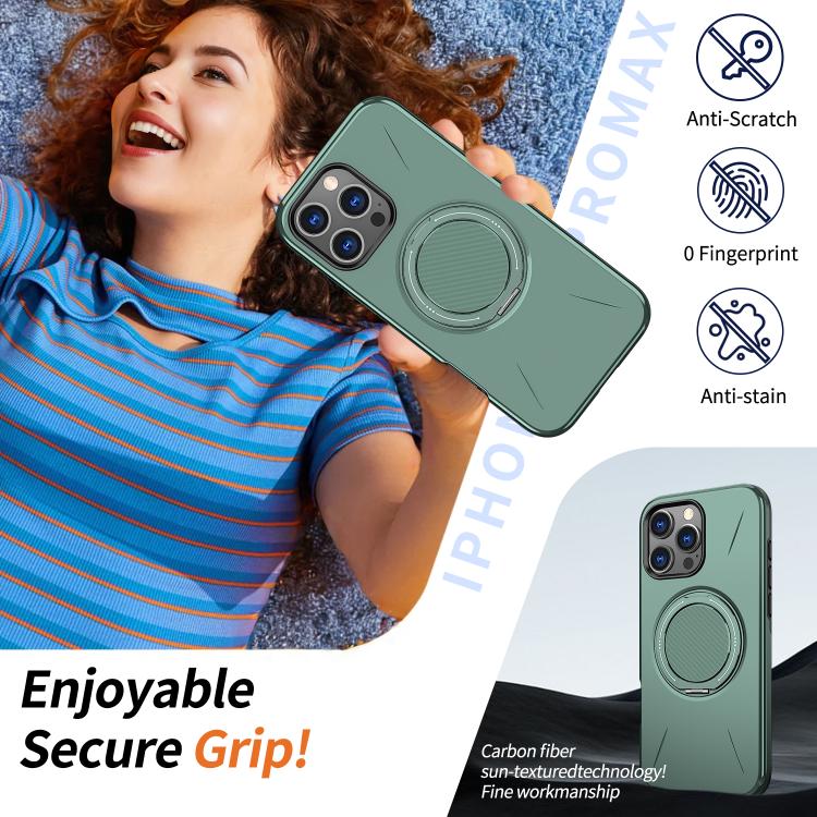 For iPhone 16 Pro Max Kalebol Magnetic MagSafe Rotation Holder PC Phone Case(Grey Green) - iPhone 16 Pro Max Cases by Kalebol | Online Shopping UK | buy2fix