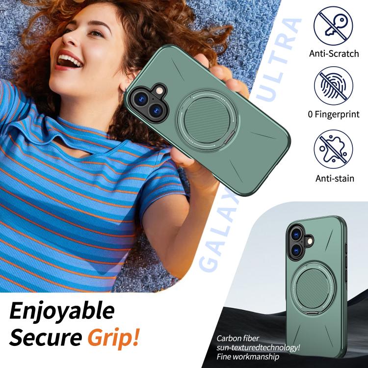 For iPhone 16 Kalebol Magnetic MagSafe Rotation Holder PC Phone Case(Grey Green) - iPhone 16 Cases by Kalebol | Online Shopping UK | buy2fix