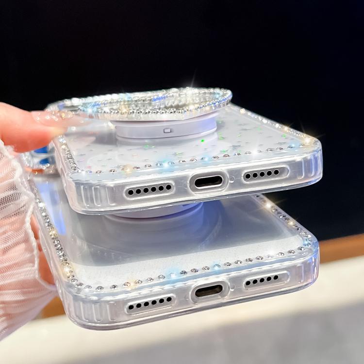 For iPhone Air Diamond Glitter Mirror Heart Holder Phone Case(Light Pink) - iPhone Air Cases by buy2fix | Online Shopping UK | buy2fix