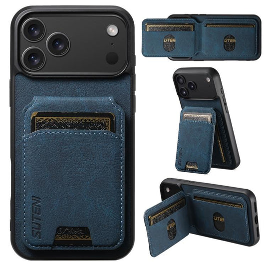 For iPhone 17 Pro Max Suteni H02 Litchi Leather Card Wallet Stand Back Phone Case(Blue) - iPhone 17 Pro Max Cases by Suteni | Online Shopping UK | buy2fix