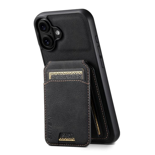 For iPhone 17 Suteni H02 Litchi Leather Card Wallet Stand Back Phone Case(Black) - iPhone 17 Cases by Suteni | Online Shopping UK | buy2fix