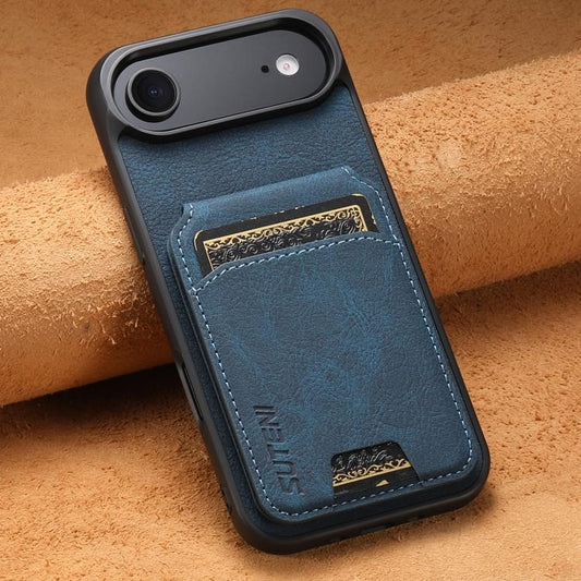 For iPhone 17 Air Suteni H02 Litchi Leather Card Wallet Stand Back Phone Case(Blue) - iPhone 17 Air Cases by Suteni | Online Shopping UK | buy2fix