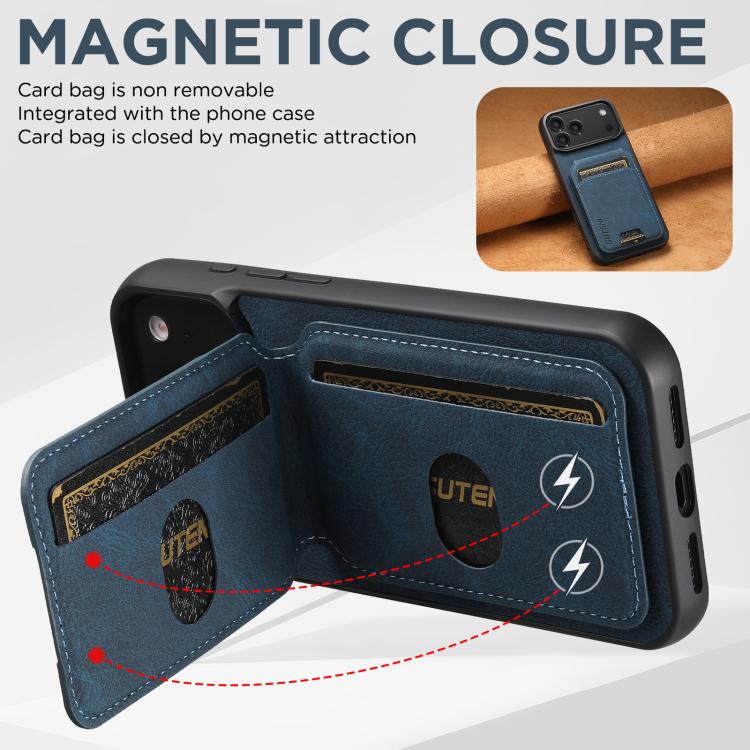 For iPhone 17 Air Suteni H02 Litchi Leather Card Wallet Stand Back Phone Case(Blue) - iPhone 17 Air Cases by Suteni | Online Shopping UK | buy2fix