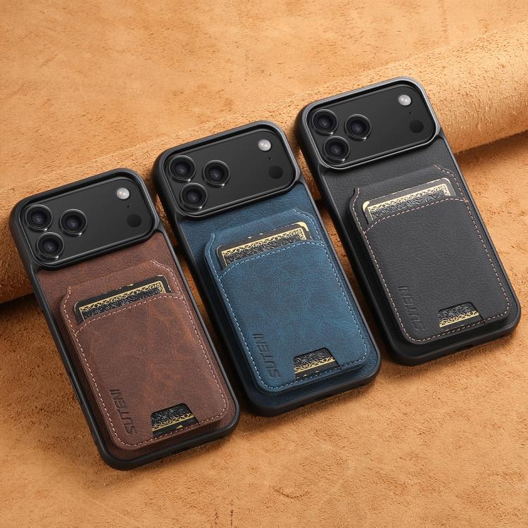 For iPhone 17 Suteni H02 Litchi Leather Card Wallet Stand Back Phone Case(Black) - iPhone 17 Cases by Suteni | Online Shopping UK | buy2fix