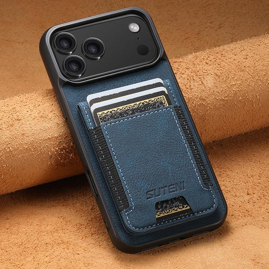For iPhone 17 Pro Max Suteni H03 Litchi Leather Card Bag Stand Back Phone Case(Blue) - iPhone 17 Pro Max Cases by Suteni | Online Shopping UK | buy2fix
