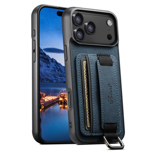 For iPhone 17 Pro Max Suteni H13 Litchi Leather Wrist Strap Wallet Back Phone Case(Blue) - iPhone 17 Pro Max Cases by Suteni | Online Shopping UK | buy2fix