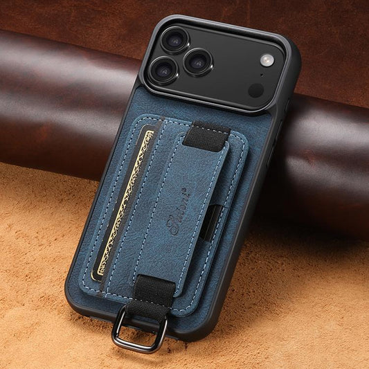 For iPhone 17 Pro Max Suteni H13 Litchi Leather Wrist Strap Wallet Back Phone Case(Blue) - iPhone 17 Pro Max Cases by Suteni | Online Shopping UK | buy2fix
