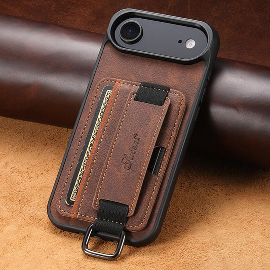 For iPhone Air Suteni H13 Litchi Leather Wrist Strap Wallet Back Phone Case(Brown) - iPhone Air Cases by Suteni | Online Shopping UK | buy2fix