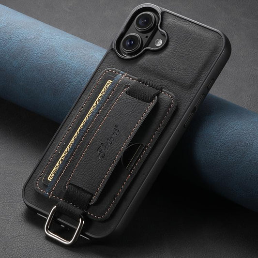 For iPhone 17 Suteni H13 Litchi Leather Wrist Strap Wallet Back Phone Case(Black) - iPhone 17 Cases by Suteni | Online Shopping UK | buy2fix