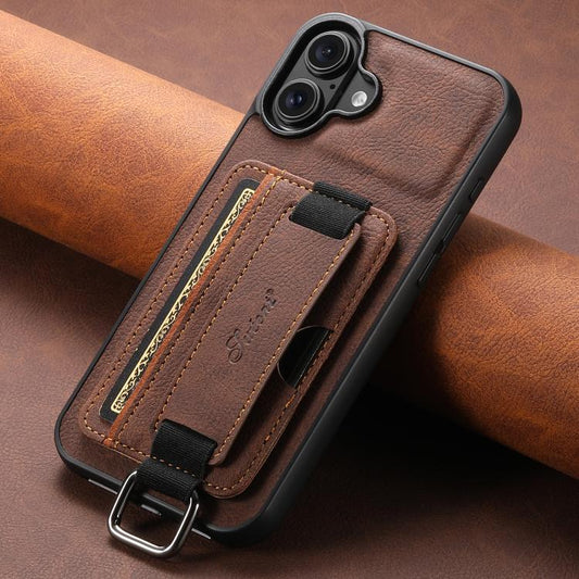 For iPhone 17 Suteni H13 Litchi Leather Wrist Strap Wallet Back Phone Case(Brown) - iPhone 17 Cases by Suteni | Online Shopping UK | buy2fix