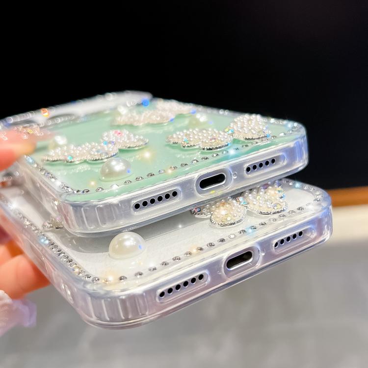 For iPhone Air Diamond Glitter Pearl Butterfly Four-Corner Shockproof Phone Case(White) - iPhone Air Cases by buy2fix | Online Shopping UK | buy2fix