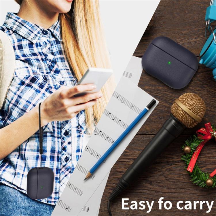For AirPods Pro 3 Simple Solid Color Soft Leather Texture TPU Earphone Protective Cover with Strap(Black) - For AirPods Pro 3 by buy2fix | Online Shopping UK | buy2fix