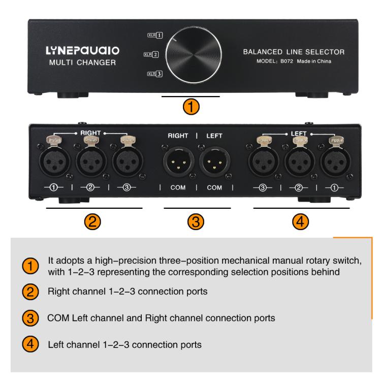 B072 3 Input 1 Output Fully Balanced Signal Selector 3-Channel Balanced Line Selector, No Need For External Power Supply Lossless Switching - by buy2fix | Online Shopping UK | buy2fix