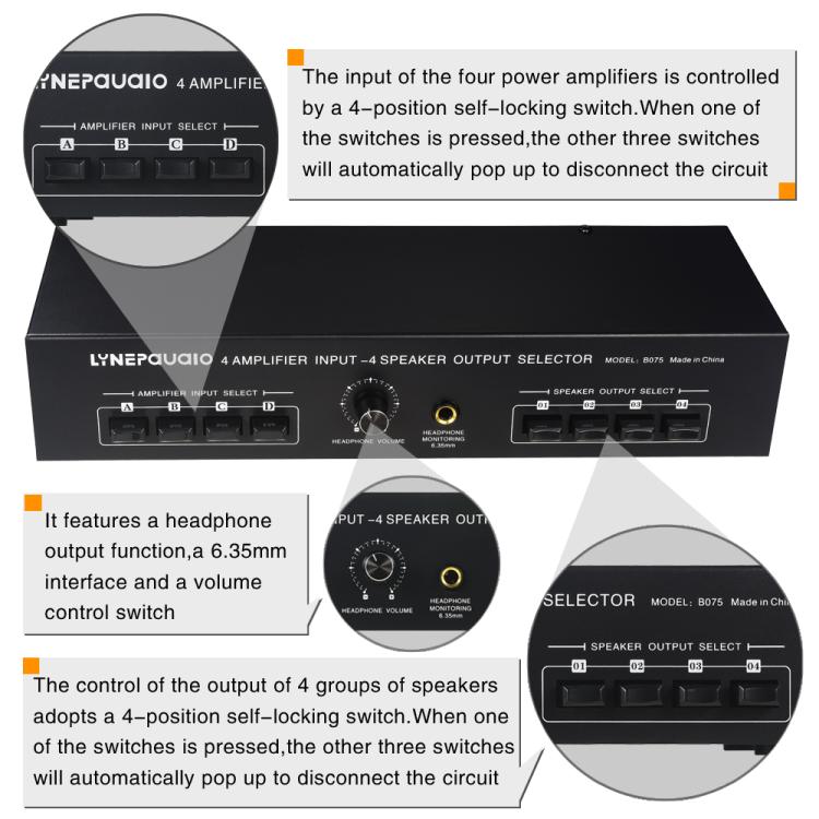 B075 4 Input 4 Ooutput Power Amplifier Speaker Selector Switcher, 300W Sound Quality Per Channel No Loss - by buy2fix | Online Shopping UK | buy2fix