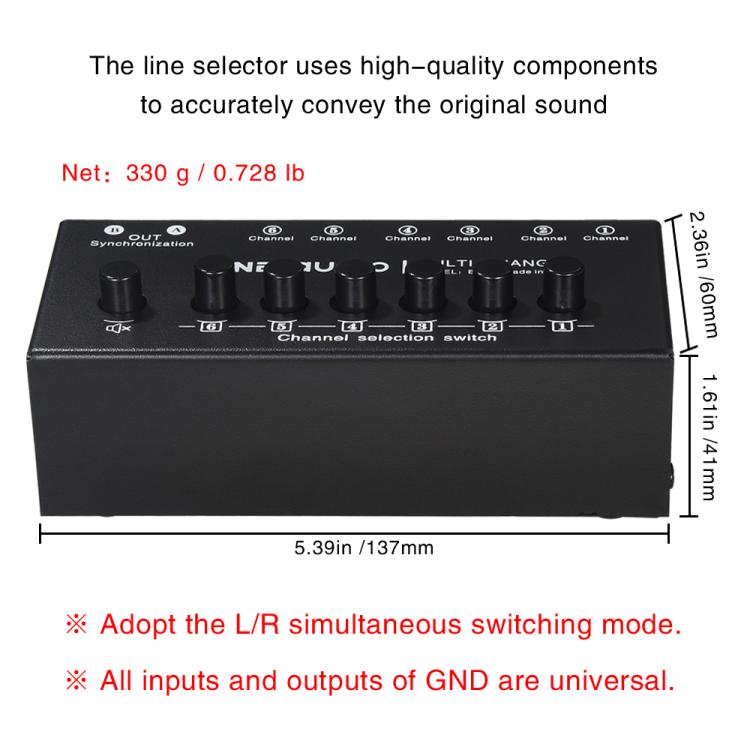 B080 6 Input 2 Output Audio Signal Selector Audio Switcher, 2-Channel Synchronous Output RCA Interface - by buy2fix | Online Shopping UK | buy2fix