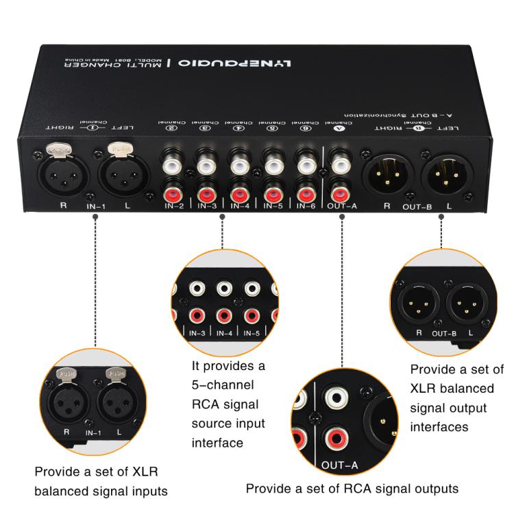 B081 6 Input 3 Outupt Audio Signal Selector Switcher Multi-channel Switcher, Fully Balanced Passive Front Active Speaker Volume Controller RCA Selector - by buy2fix | Online Shopping UK | buy2fix